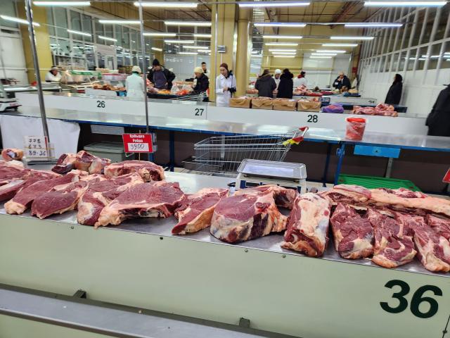 Meat is displayed at a store inside Artyom Market in the old quarter of Astana on March 12 AJP Park Sae-jin