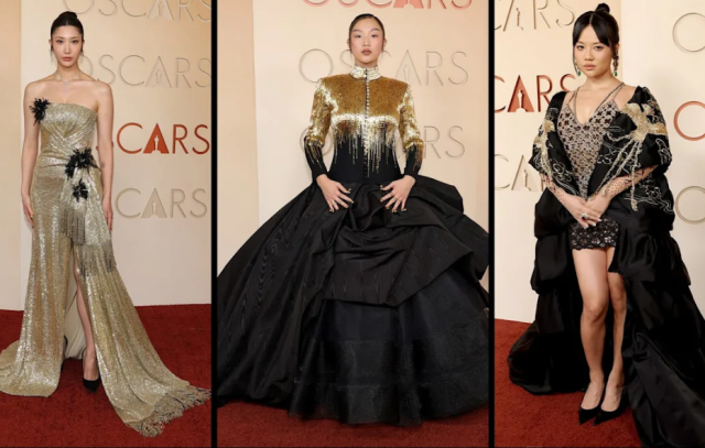 Singers of Kpop fictional girl group Huntrix - Ejai Audrey Nuna - arrive at the 98th Academy Awards to perform on their chart-topping song Golden in the award-winning KPop Demon Hunters on March 15 2026 Screen shot 