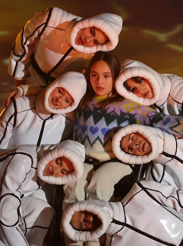 A celebratory performance takes place during the closing ceremony of the 2026 Milan-Cortina Winter Paralympics at the Cortina Curling Olympic Stadium in Cortina dAmpezzo Italy on March 15 2026 Yonhap 20260315
