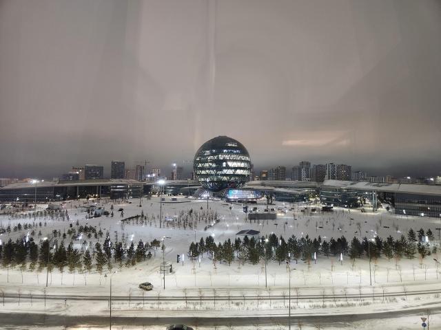 This photograph taken at about 200 am on March 13 shows Kazakhstans startup incubator Astana Hub brightly lit as young startup entrepreneurs work through the night AJP Park Sae-jin
