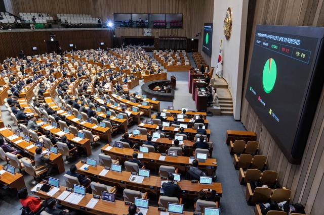 지난 12일 국회에서 열린 3월 임시국회 1차 본회의에서 대미투자특별법이 여야 합의로 통과되고 있다 사진연합뉴스