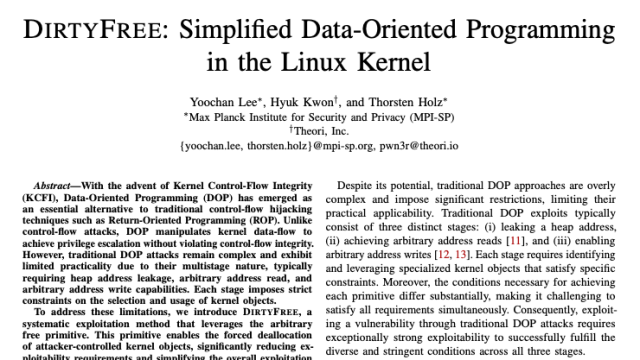 티오리 NDSS에서 리눅스 커널 공격 기법으로 논문 채택 