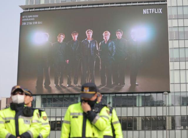 This photo show police officers preparing for the upcoming BTS Concert where 260000 people are expected to gather Courtesy of Yonhap News Agency 