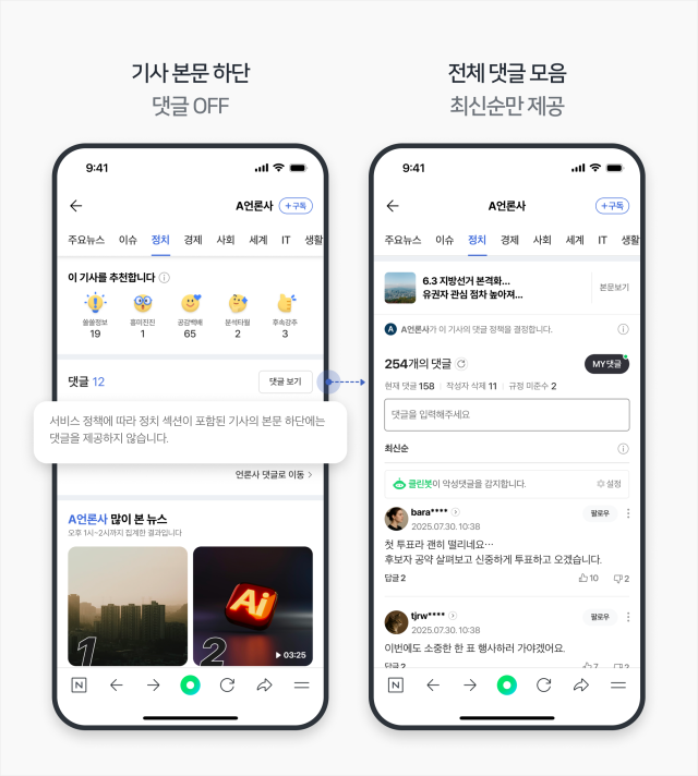 네이버가 제9회 전국동시지방선거 종료 기간까지 정치 선거 섹션 기사 본문 하단 댓글을 제공하지 않는다사진네이버