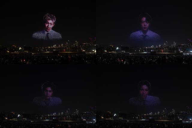 From left clockwise BTS members RM Jin Suga and J-Hope are depicted by drones AJP Yoo Na-hyun 20260320