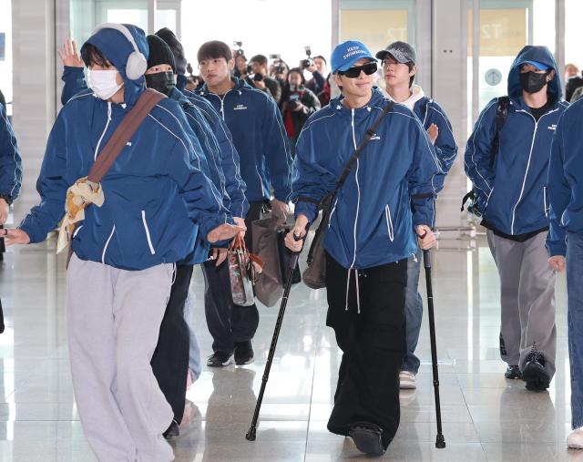 BTS departs through Incheon International Airport for a Spotify performance in New York March 22 2026 Yonhap