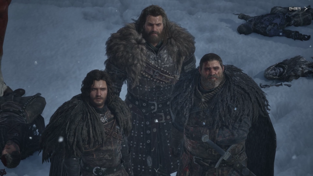 게임 내에 등장하는 원작 주요 인물인 존 스노우왼쪽과 동료들 사진넷마블