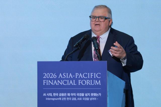 아구스틴 카르스텐스 전 국제결제은행BIS 사무총장이 25일 서울 중구 더플라자호텔에서 열린 2026 아시아·태평양 금융포럼APFF에서 Why K-industry is global but K-finance remains local라는 주제로 기조강연을 하고 있다 20260325사진유대길 기자 dbeorlf123ajunewscom