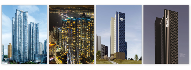 두산건설 브랜드북에 담긴 대표 현장 이미지와 브랜드 패턴 디자인 사진두산건설