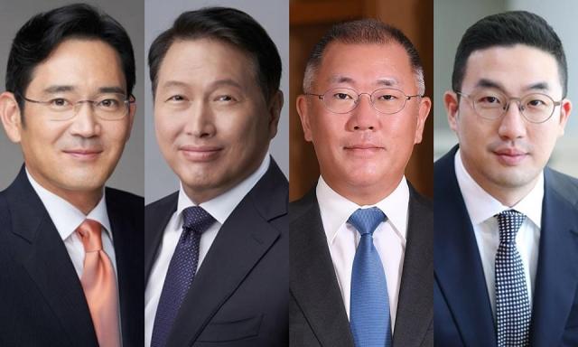 Từ trái sang Chủ tịch Samsung Electronics Lee Jae-yong Chủ tịch Tập đoàn SK Chey Tae-won Chủ tịch Tập đoàn Hyundai Motor Chung Eui-sun và Chủ tịch Tập đoàn LG Koo Kwang-mo Ảnh Mỗi công ty