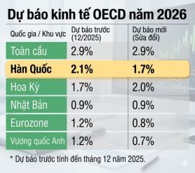OECD hạ dự báo tăng trưởng kinh tế Hàn Quốc xuống 1,7% do cú sốc năng lượng