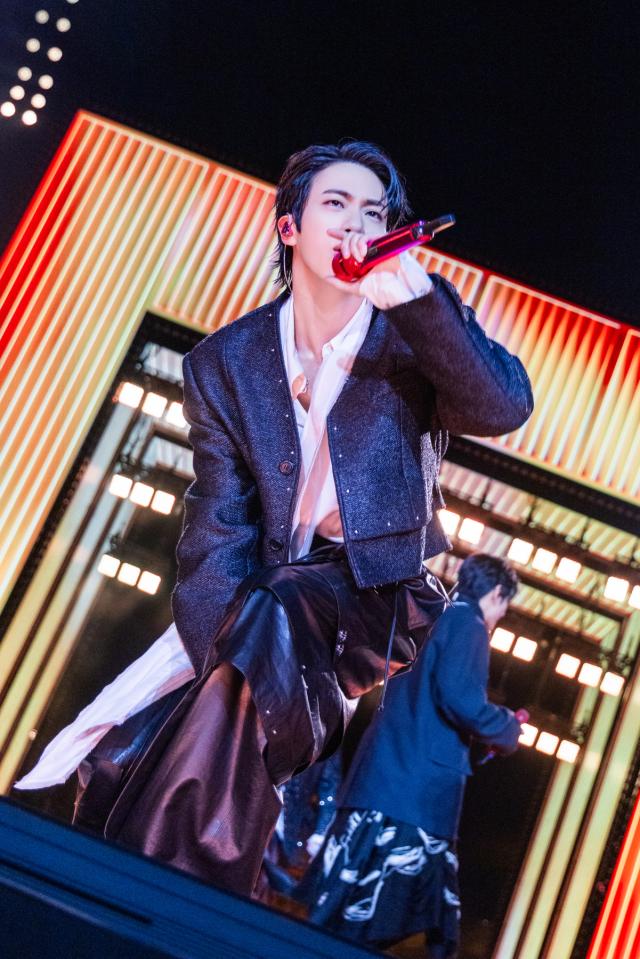 This photo provided by BigHit Music show Jin of BTS Performing during the Comeback Concert
