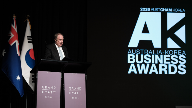 Australian Ambassador to Korea Jeff Robinson delivers remarks at the 2026 Australia–Korea Business Awards at the Grand Hyatt Seoul on March 27 2026