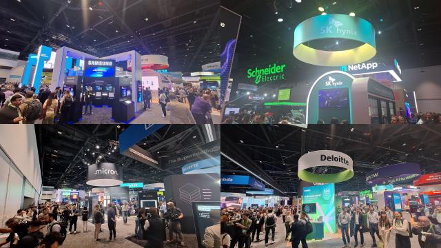 미국 캘리포니아주 새너제이에서 열린 엔비디아 GTC 2026에 참가한 글로벌 테크 기업들 부스 모습 좌측 상단부터 삼성전자 SK하이닉스 딜로이트 마이크론 부스 사진조성준 기자