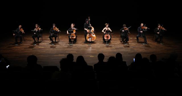 Music for String Instruments is performed at a briefing for MMCA Performing Arts 2026 Deep Time at the National Museum of Modern and Contemporary Art MMCA Seoul in Jongno-gu Seoul March 31 2026 Yonhap