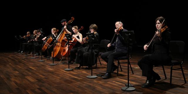 Music for String Instruments is performed at a briefing for MMCA Performing Arts 2026 Deep Time at the National Museum of Modern and Contemporary Art MMCA Seoul in Jongno-gu Seoul March 31 2026 Yonhap