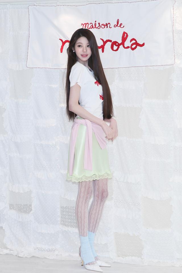 Jang Won-young of the group IVE poses at the opening event for French-inspired young classic womens fashion brand ROLAROLAs Seochon location in Jongno-gu Seoul April 1 2026 AJP Han Jun-gu 20260401