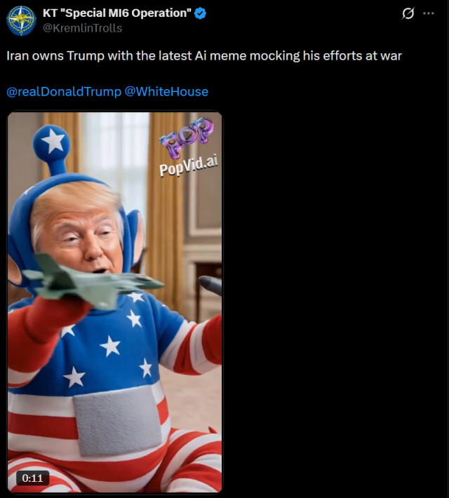 This photo captured from social media platform X show Ai Generated meme regarding Trump posted by KT Special MI6 Operation