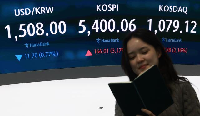 코스피가 상승 출발한 3일 오전 서울 중구 하나은행 본점 딜링룸 전광판에 코스피와 환율이 표시돼 있다 사진연합뉴스