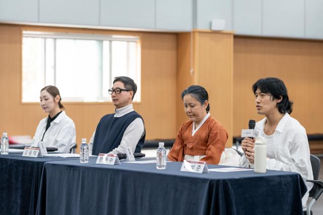 Kim Jong-deok speaks at a news conference for 'Gwi-hyang' at the National Theater of Korea in Seoul