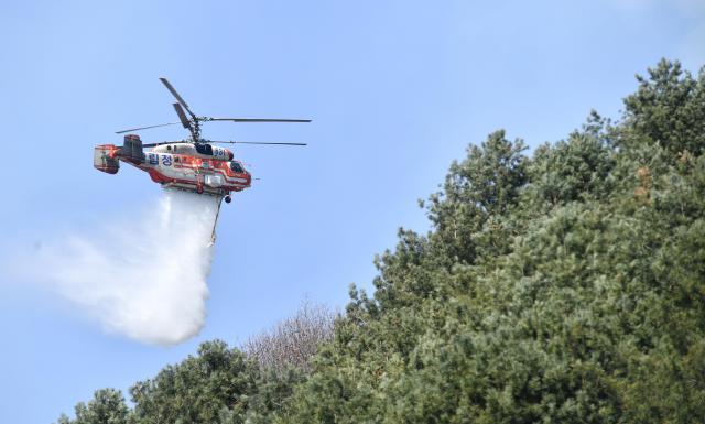 지난 2023년 3월 강원 화천군 화천읍 중리 일대에서 발생한 산불 현장에서 산림청 헬기가 진화에 나서고 있다사진화천군