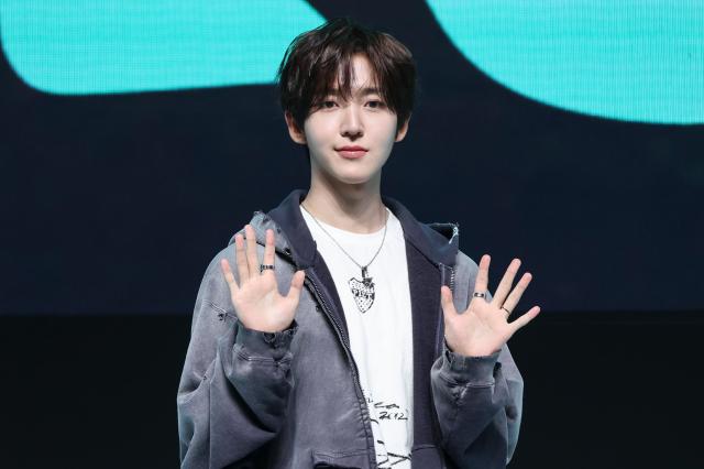 Donghyeon of K-pop group KickFlip performs a new track during a showcase for the group’s fourth mini album “My First Kick” at Yes24 Live Hall in Gwangjin-gu Seoul on April 6 2026 AJP Yoo Na-hyun 20260406
