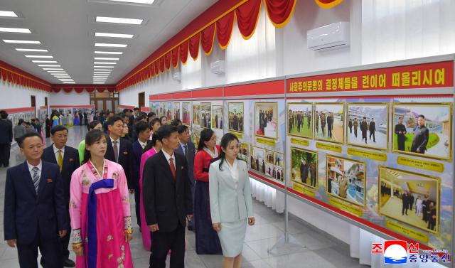 A central photo exhibition marking the 114th anniversary of Kim Il-sungs birth is held at the Peoples Palace of Culture in Pyongyang April 6 2026 Yonhap