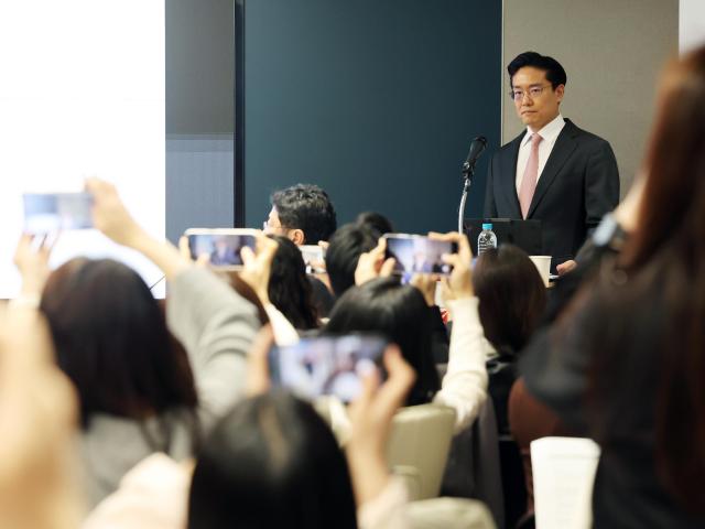 Jeon In-seok CEO of Sam Chun Dang Pharm speaks during a press conference held at the companys headquarters in Seocho-gu Seoul on Monday April 6 2026 Joint Press Corps