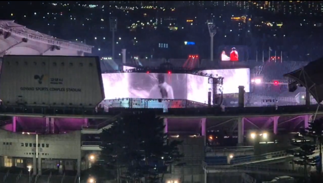 This photo captured from Social Media X ring_sz show a screenshot of BTS practicing at Goyang Stadium before their World tour kicks off on April 9