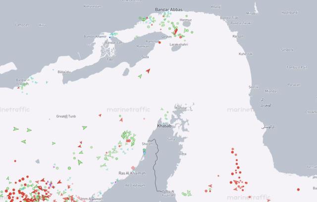 Marine traffic data shows little movement in the Strait of Hormuz on Wednesday morning following the announcement of a two-week ceasefire between the US and Iran Courtesy of MarineTraffic