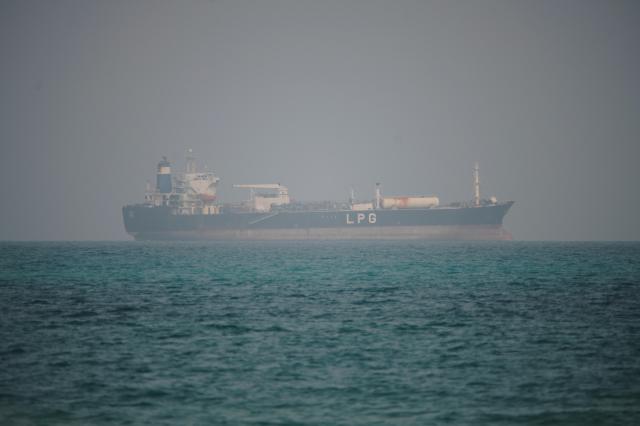 An LPG tanker sails in waters north of the Bab el-Mandeb Strait in Mokha Yemen on April 6 2026 AP-Yonhap