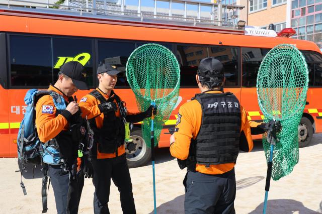 늑대 생포 준비하는 소방 대원들 사진연합뉴스
