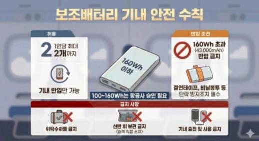 [NNA] 한국 국토교통부, 보조배터리 기내반입 2개까지 제한
