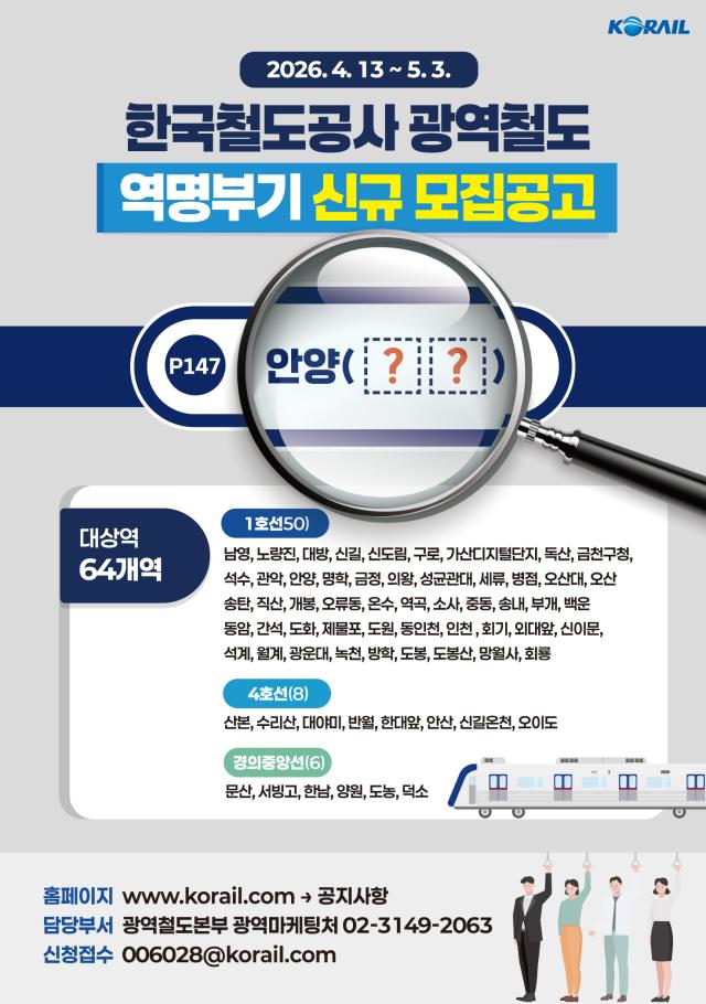 수도권전철 역명부기 모집공고 포스터 사진코레일