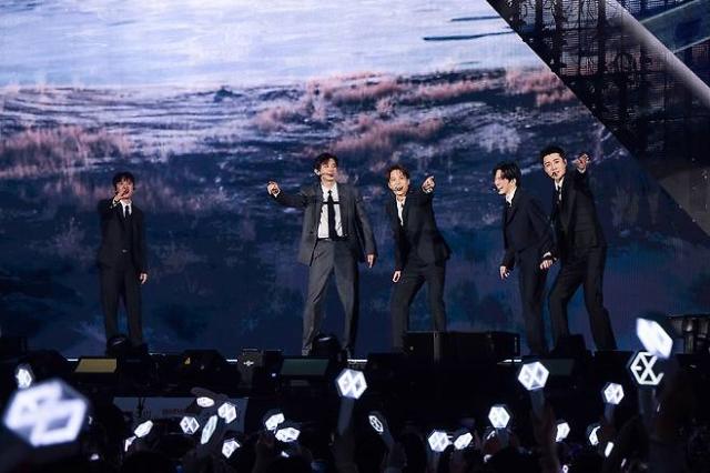 K-pop boy band EXO performs at the EXO PLANET 6 - EXhOrizon in SEOUL concert at Seouls KSPO Dome on April 10 Courtesy of SM Entertainment