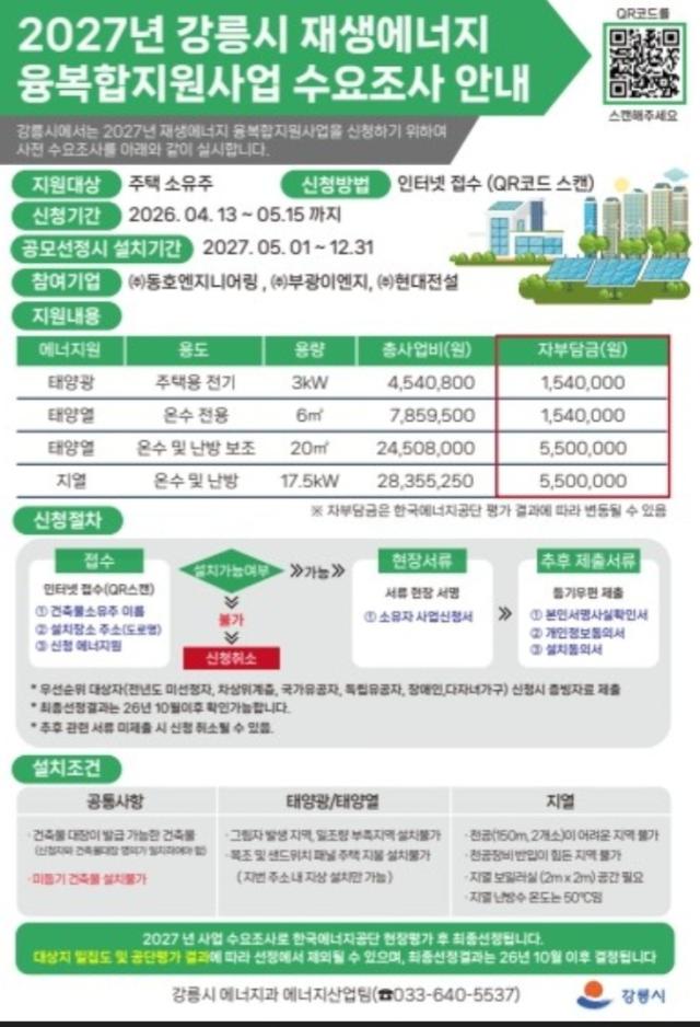 ‘2027년 재생에너지보급지원융·복합지원사업’ 홍보 포스터 사진강릉시