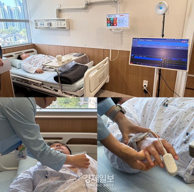 시계방향신규 병동 전경과 순서대로 펄스옥시미터 홀터심전계를 착용하고 있다 사진안서희 기자