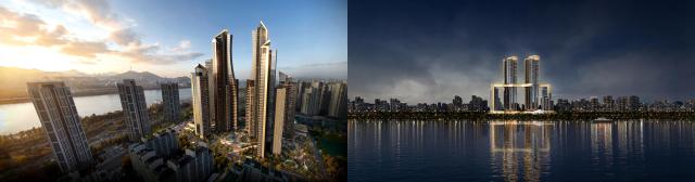 삼성물산 래미안 일루체라 조감도와 통합재건축 포스코이앤씨 투시도 사진각 사