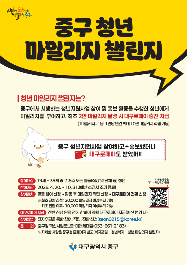 대구 중구 청년 마일리지 챌린지 시행 사진중구청