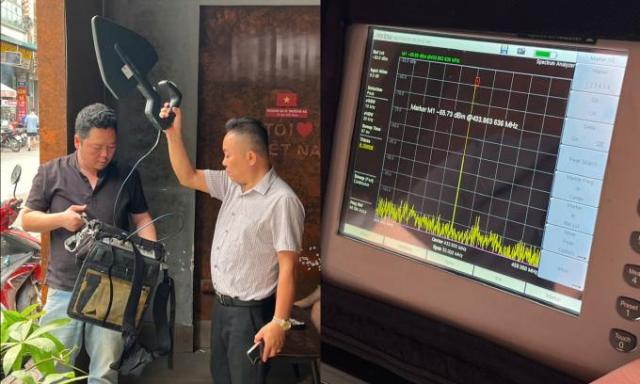 Quá trình kiểm tra nguồn phát tín hiệu gây nhiễu [Ảnh: Cục Quản lý Tần số]