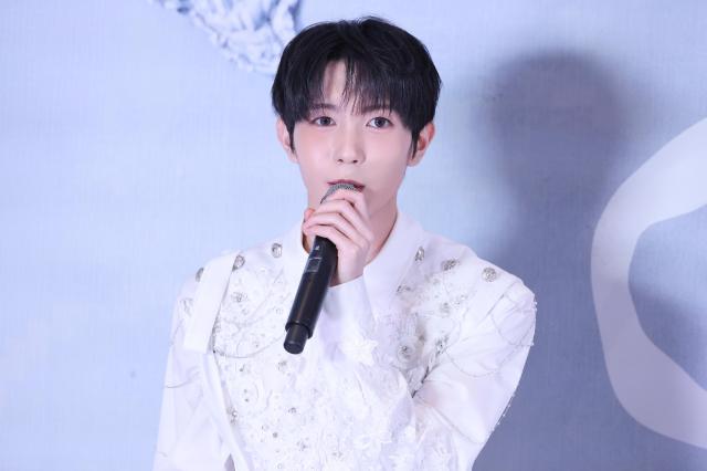 Ryo of NCT WISH greets attendees during a press conference celebrating the group’s Seoul encore concert and the release of its first full-length album Ode to Love at KSPO DOME in Seoul on April 19 2026 AJP Yoo Na-hyun 20260419