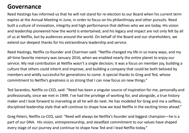 리드 헤이스팅스 의장 사임 발표 전문 사진넷플릭스 주주서한 캡처