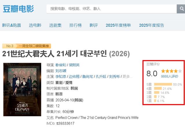 사진중국 최대 리뷰 사이트 더우반에 만들어진 21세기 대군부인 리뷰 페이지