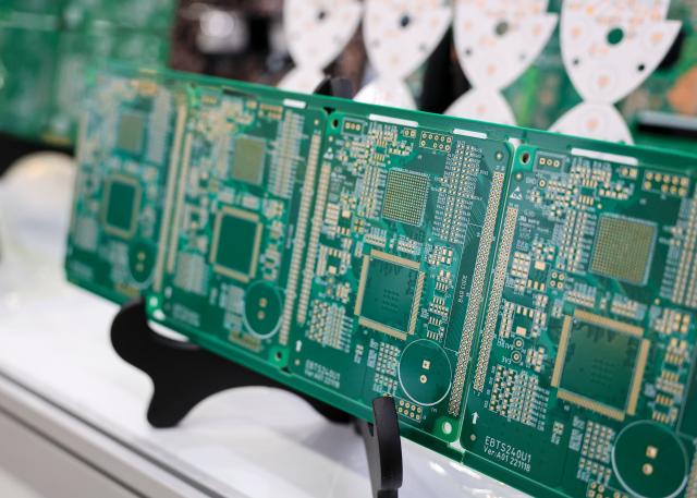 Circuit boards are demonstrated during Electronics Manufacturing Korea EMK 2026 at COEX in Seoul on April 10 2026 AJP Yoo Na-hyun
