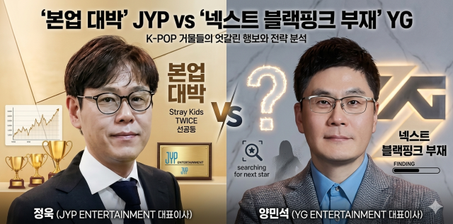 정욱 JYP엔터테인먼트 대표이사 및 양민석 YG엔터테인먼트 대표이사  출처  각 기업 및 자체 그래픽