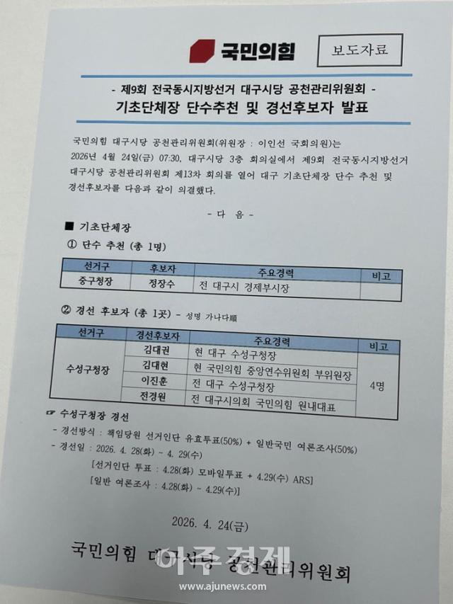 국민의힘 대구시당 공문 사진국힘 대구시당