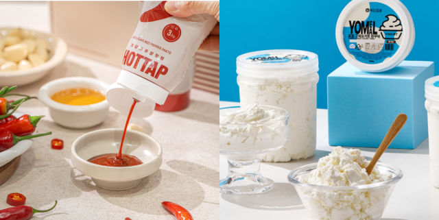 Localow’s Hot Tab all-purpose low-sugar gochujang (left) and Serve Lab’s Diet Fairy unsweetened Greek yogurt [Photo=Korea SMEs and Startups Agency]
