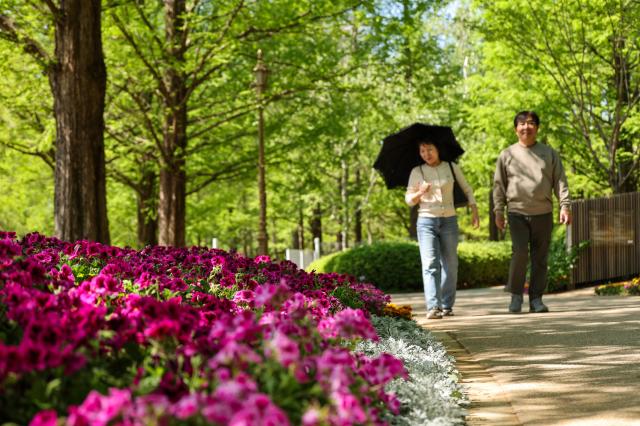 Visitors look around the Goyang International Flower Festival at Ilsan Lake Park in Goyang Gyeonggi Province on April 24 2026 AJP Yoo Na-hyun


