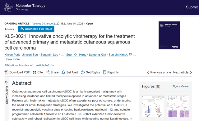 Screenshot of the Molecular Therapy Oncology paper on KLS-3021