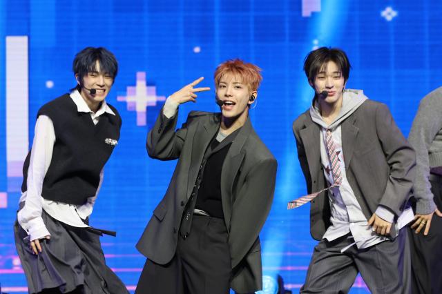 Group NEXZ performs at a showcase for their second single album Mmchk held at Blue Square in Hannam-dong Yongsan-gu Seoul April 27 2026 AJP Han Jun-gu